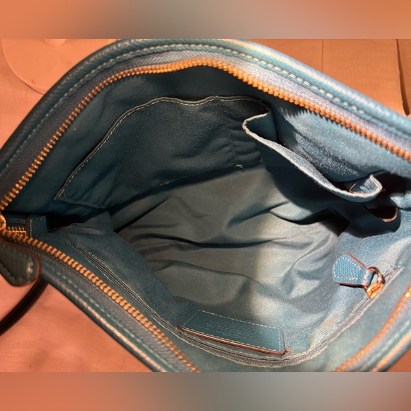 Coach Signature File Crossbody Bag F34938 Teal Leather Trim + FREE Coin Purse - Picture 12 of 15